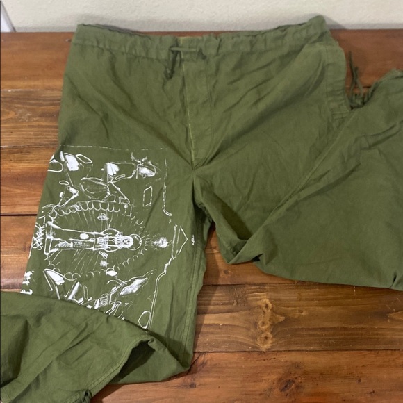 Unisex Handpainted Olive Green Over Baggy Pants - Picture 1 of 11